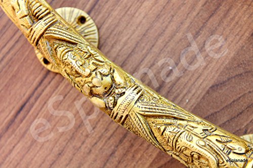 Esplanade - 11" Tusker Style Ganesha Carving Brass Door Handle Pair - Set Of 2 | Home Decor | Door Decor | Pair Of Brass Door Handles | Pair Of Brass Door Pulls #TOP5