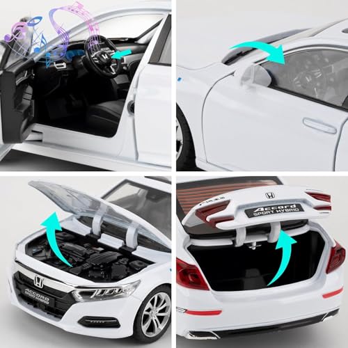 Image of Toy Cars Compatible for 1:24 Accord Model Car | Pull Back Die-Cast Alloy Vehicle with Lights & Sound | Openable Doors | Collectible Toy Car Gift for Kids Boys Girls & Adults (White)