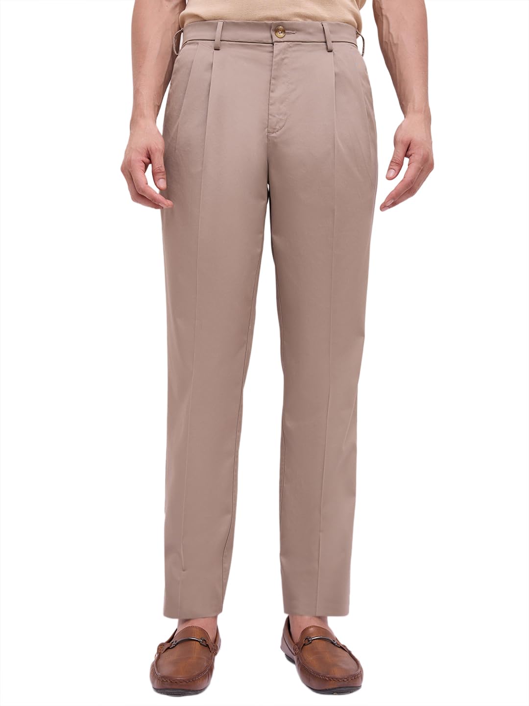 Men Comfort Fit Twill Pattern Pure Cotton Single Pleat Casual Trouser-image-7