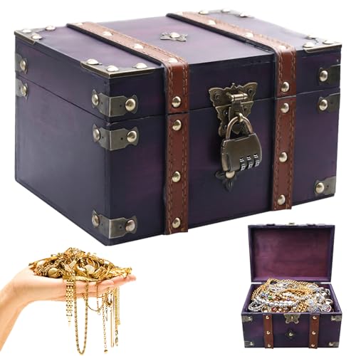 Schatztruhe aus Holz mit Schloss, schatztruhe kinder, Aufbewahrung Vintage Holztruhe mit deckel,...