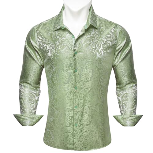 Barry.Wang Men's Silk Shirts Button Down Dress Shirt for Men Satin Paisley Floral Long Sleeve Cowboy Casual Mexico Shirts3