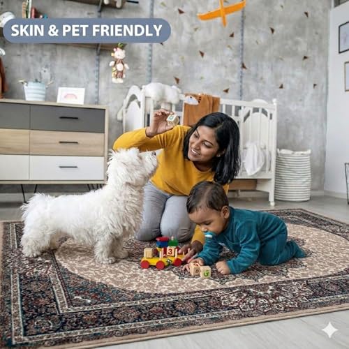 Image of Dream Weaverz Anti Slip Rectangular Carpet for Living Room & Hall | Silk | Flat Woven Soft Washable Floor Mat for Home, Bedroom Floor & Kitchen | Durable Anti Skid Rug for Daily Use (4 X 6) feet