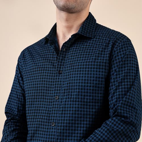 Image of Urban Scottish Men's Regular Fit Cotton Printed Shirt, Long Sleeve Button Down Collared, Soft Breathable Fabric, Stylish Everyday Wear Casual Shirt for Mens - Red & Navy