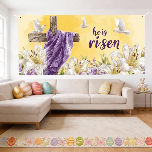 Image of Easter Garage Door Cover 157.48 x 70.87 Inch Spring Floral Illustration White Doves Purple Fabric Blooming Lilies Elegant Seasonal Decor Outdoor Garage Spring Celebration Family Gathering
