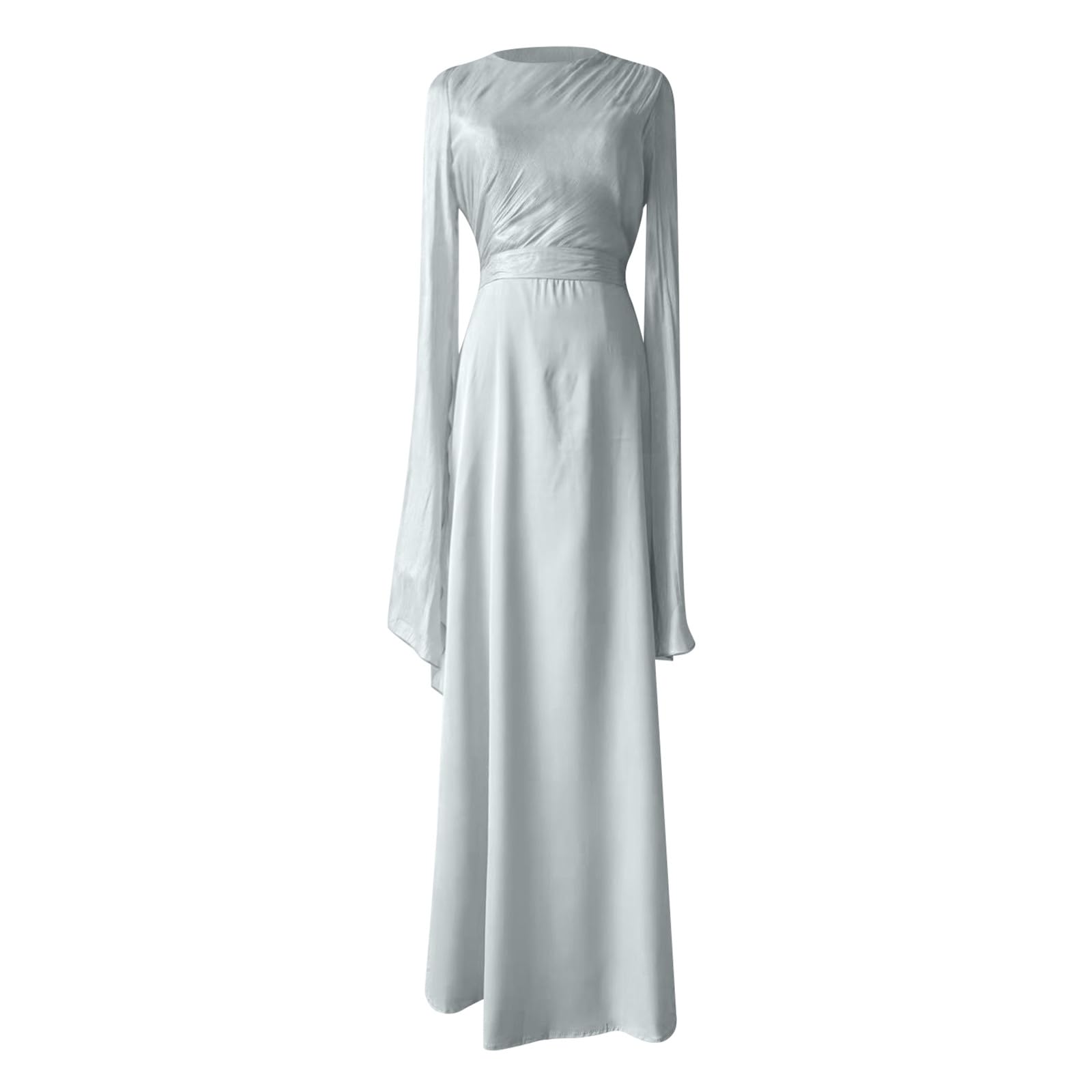 Générique 2027 Robe de soirée élégante en Satin à Manches Longues et col Rond pour Femme, Tenue de soirée, de Mariage, de Cocktail, de Couleur Unie, pour Le Printemps, l'été et l'automne
