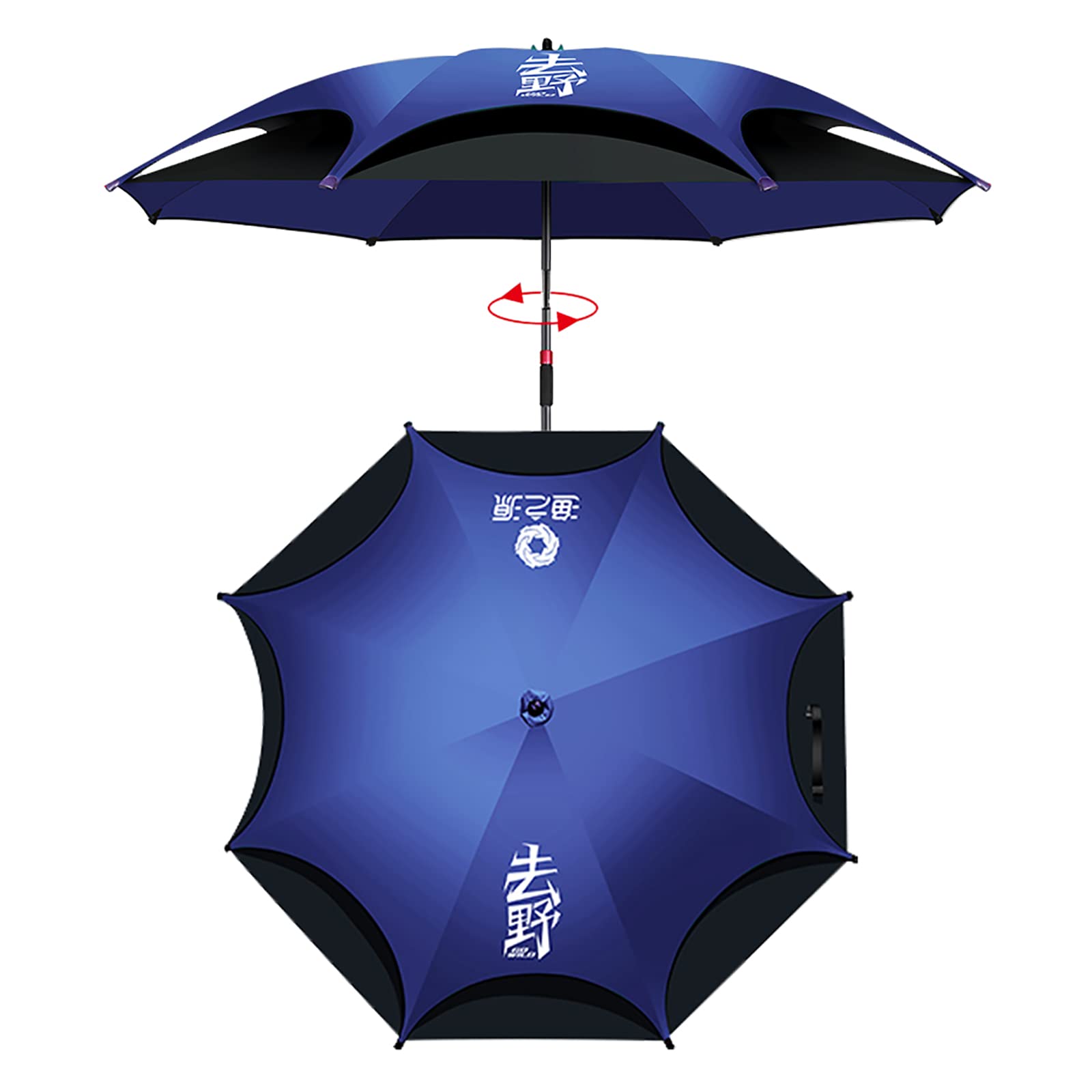 Ombrellone antivento resistente, ampio, regolabile a 360° con molla, asta telescopica girevole, impermeabile, trasmissione della luce nulla, ideale per pesca, giardino e spiaggia.