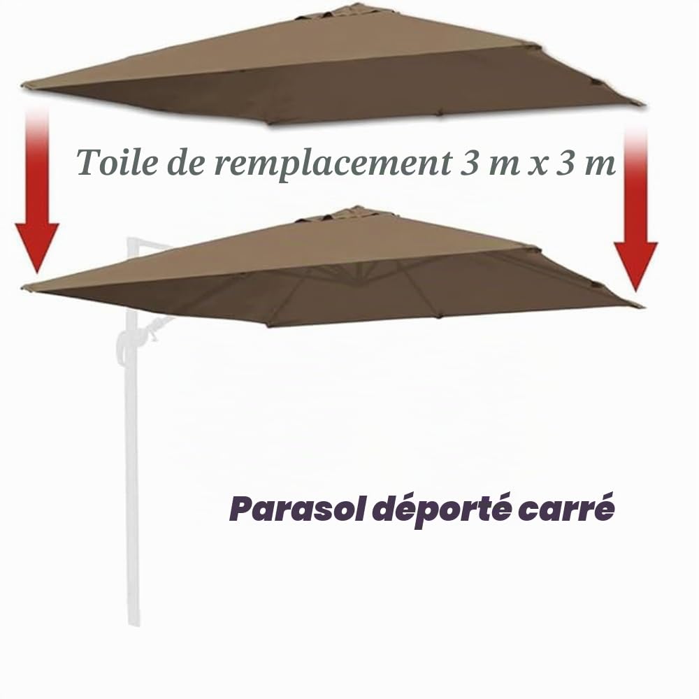 Parasol rectangulaire de rechange, 250 x 250 cm, tissu de rechange, 8 baleines, gris, 4 x 3 m