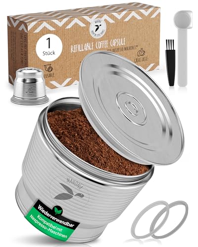 mahona Wiederbefüllbare Nespresso Kaffeekapsel aus Edelstahl zum Nachfüllen - Wiederverwendbare Refill-Kapsel für umweltbewusste Kaffee-Liebhaber kompatibel mit Nespresso-Maschinen Kapselhalter |