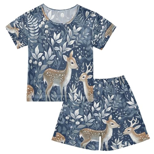 senya Tropical Deer Blue 1 Summer Pajamas Set Short Cotton Sleepwear 2 Piece