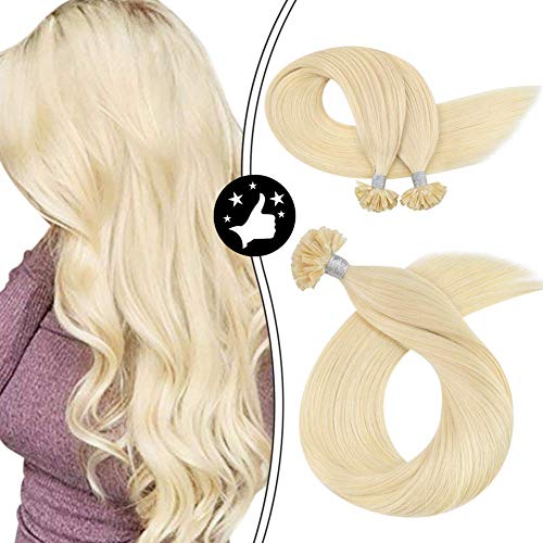 Moresoo Blonde U Tip Extensions Human Hair 20 Inch U Fusion Tip Extension Color #613 Bleach Blonde Prebonded Tipped Extensions Silky Straight Remy Human Hair 50G/50S