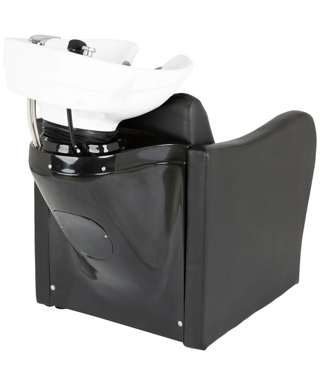 Buy-Rite Lexus Backwash Unit, Professional Salon Shampoo Chair with Tilting White Porcelain Bowl, Kick-Out Leg Rest, Extra Wide Seat & Single-Handle Faucet, Black Chair, TS-8018B