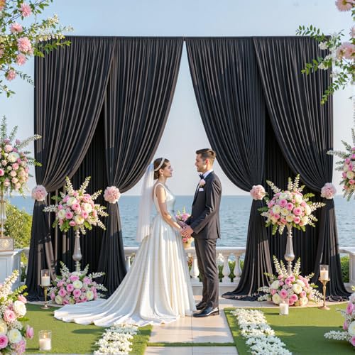 Image of 20ftx12ft Black Backdrop Curtain for Parties, Wrinkle Free 4 Panels 12 ft Long Silky Polyester Photo Backdrop Drapes Back Drop Cloth Drapery for Wedding Birthday Graduation Photography Background
