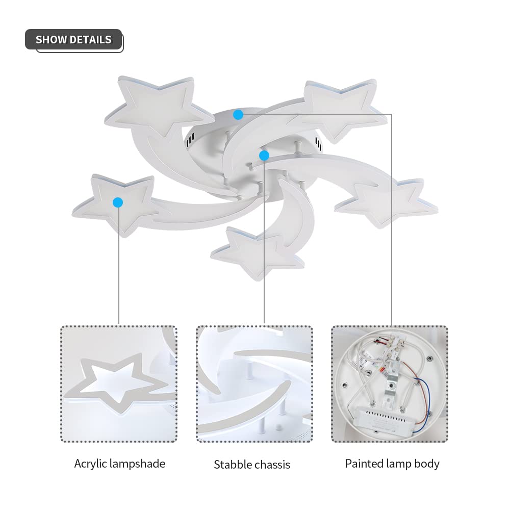 Goeco Plafoniera LED Soffitto, 60W 6700LM Lampadario Cameretta a Forma di Stella, Lampada da Soffitto per Soggiorno Camera da Letto Camera dei Bambini, 6500K Luce Bianca Fredda