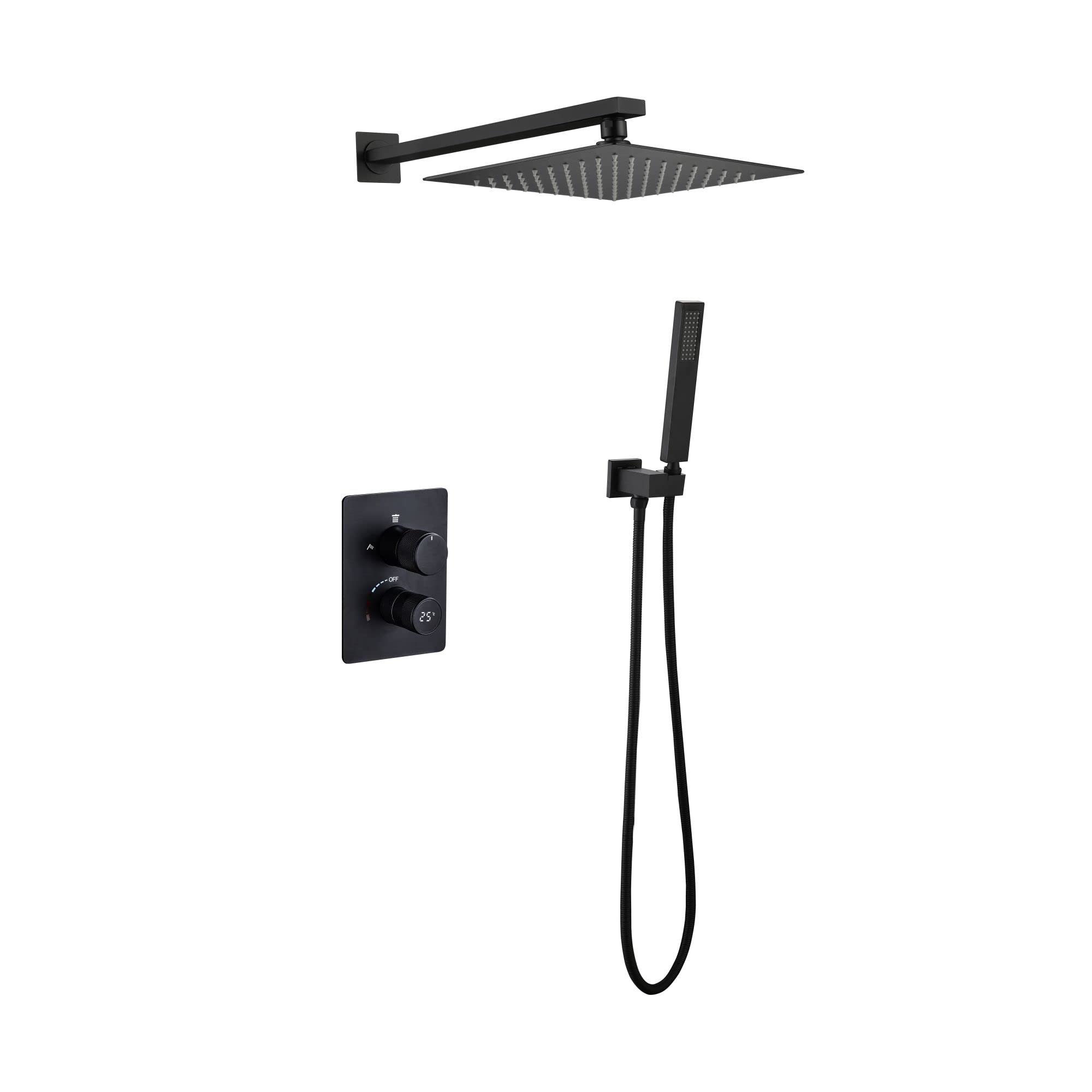 SWENEEN Handheld Showershower System Wall Shower Faucet Set With Led Digital Display Shower Combo Set 2 Functions Rain Mixer Combo Set With 10" Square Rain Shower Head Hand Showe,