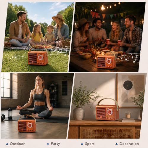 Image of Dosmix Retro Bluetooth Speaker,Vintage Decor,Small Gift for Women Men Teens | Cute old fashion style for kitchen desk bedroom office party outdoor kawaii accessories gifts for women teen girls