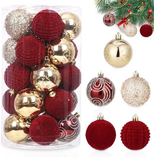 25 Pieces 6CM Red Christmas Balls - Velvet Decoration for Christm...
