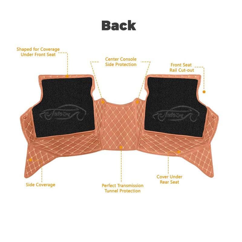 Image of Superior 7D Car Floor Mat Full Set for Mahindra Alturas G4, 7 Layer Protection Mats, Leather with Curly Car Foot Mat with Heal Pad, Anti-Skid & Waterproof Tan Beige with Black Curly