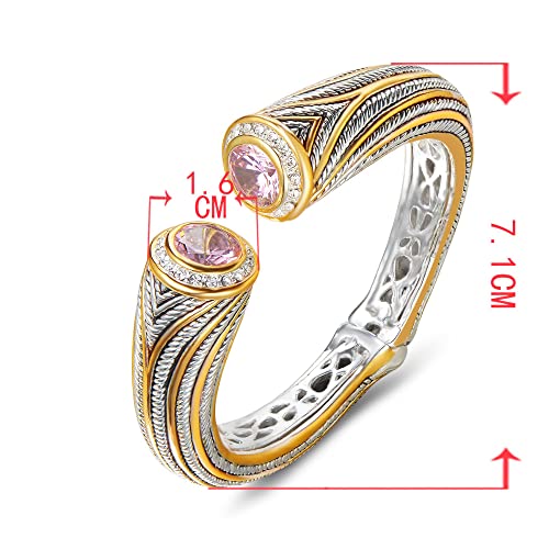 UNY JEWEL Jewelry Multi Strand Twisted Wire Cable Inlay 12mm CZ Vintage Antique Two Tone Elegant Designer Inspired Unique Spring Open Cuff Bangle 5