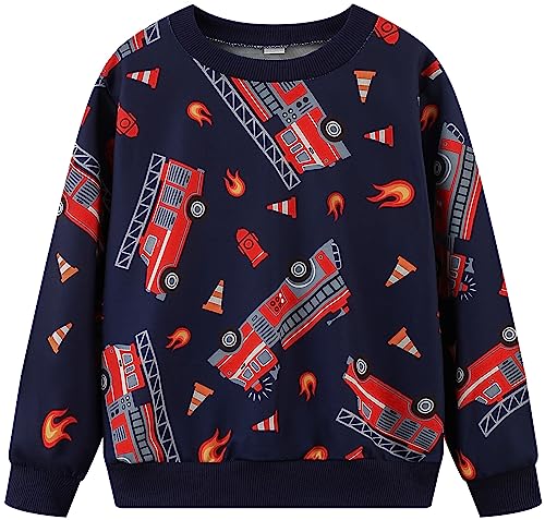 Image of Akyzic Toddler Boys Sweatshirts Cotton Crewneck Truck Shirt Dinosaur Long Sleeve Pullover Tops Tees 2-8T