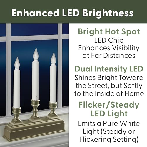 Image of 612 Vermont Battery Operated LED Window Candelabra, 3 Light, Pewter | Bright Hot Spot, 8 Hour Timer, Flicker or Steady Light, White 3000K Light, Pewter Silver Plastic Base, VT-1530P