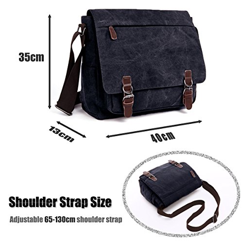 LOSMILE laptoptassen, schoudertas voor heren, 16 inch vintage canvas tas voor school en werk, meerdere vakken. - Image 4