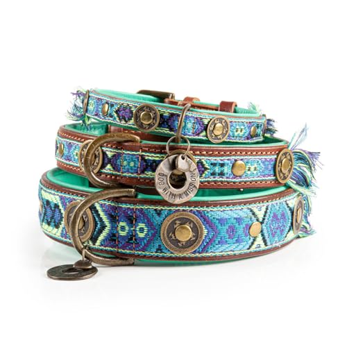 DWAM Dog with a Mission - Hundehalsband - Verstellbar - Weichem Leder – Blau – XS – Leder – Halsumfang zwischen 23–29 x 2 cm – Boho Juan