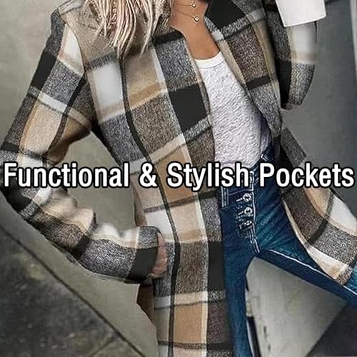 Datebacko Women's Solid Color Pocket Long Sleeve Open Front Coat, Basic Work Blazer Jacket for Women, 2 Side Pockets2