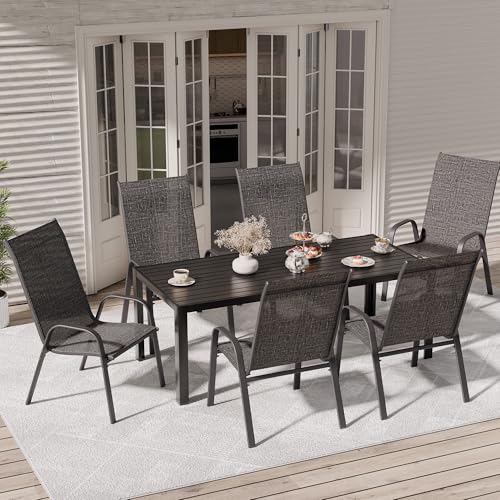 Image of Patio Chairs Set of 6, Stackable Outdoor Dining Chairs for All Weather, Metal Modern Outside Furniture Chair for Pool Side, Garden, Backyard Deck, Dark Grey