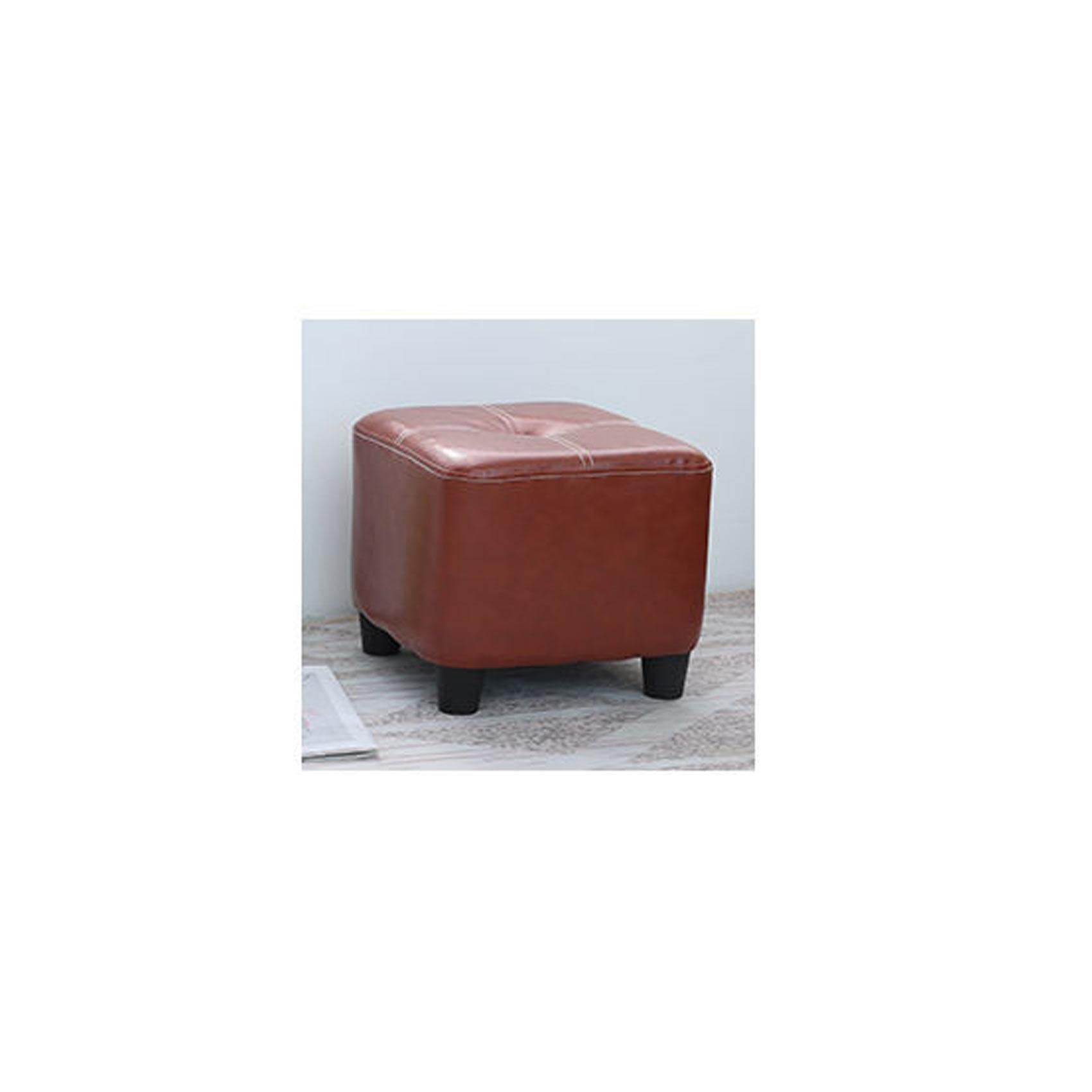 LMMIAOZ Square Footstool in Oil Wax Leather with Anti Slip and Easy to Clean Features Soft Shoe Change Stool in Red Bean Paste Color 30 * 30 * 35cm