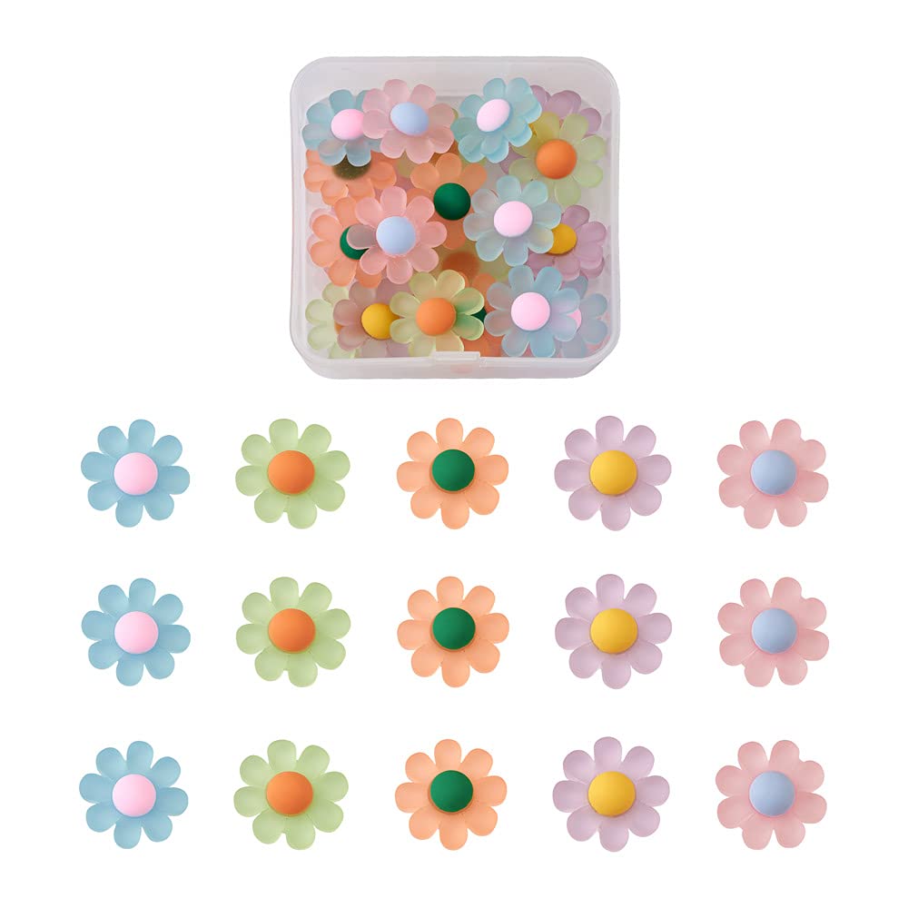 Craftdady 30pcs Matte Resin Flower Cabochon Translucent Cute Floral Flat Back Undrilled Bead Slime Charm for Crafting Jewellery Making DIY Hair Clip, 23mm