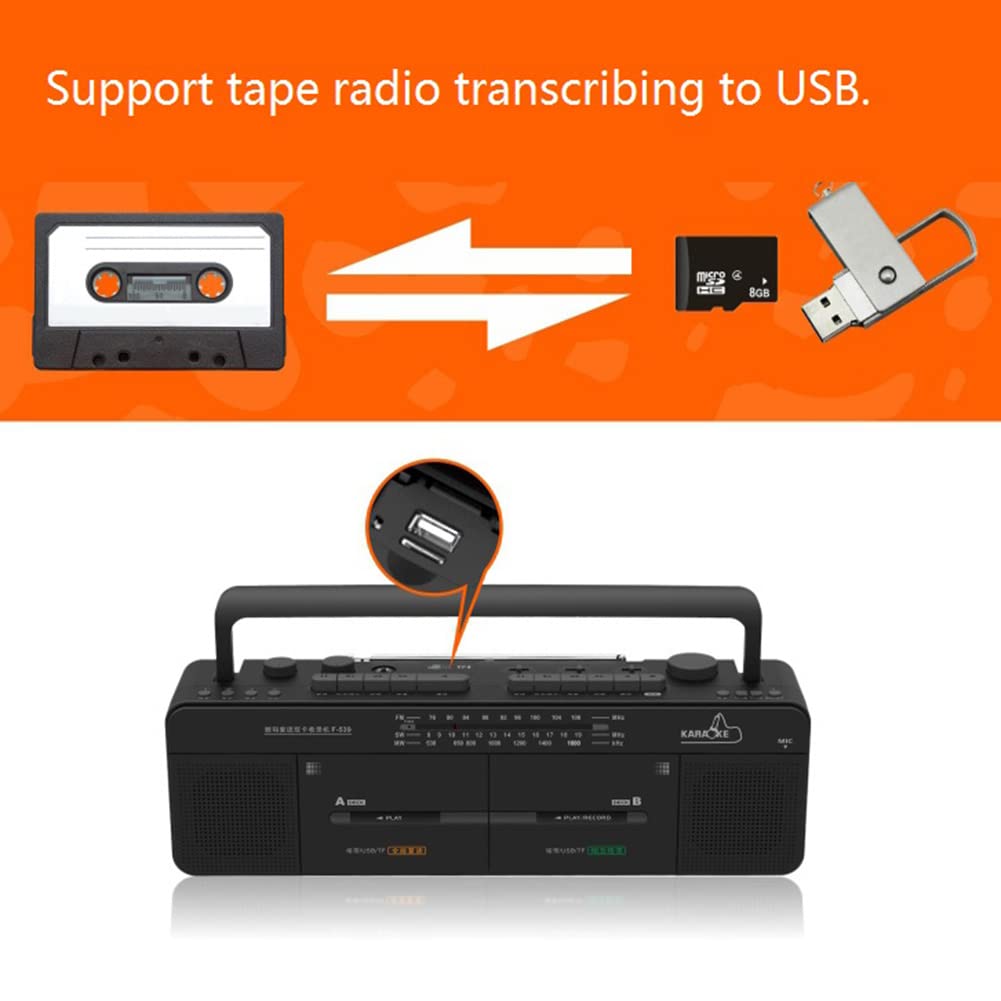 Double Lecteur de Bande - Enregistreur de Cassettes - Radio FM/SW/WM - Disque MP3/U, Lecture de Carte TF - Enregistrement/Transcription en Un clic