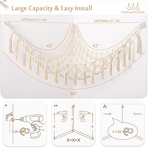 Ykbu Stuffed Animals Storage Hammock Toy Organizer Corner Hanging Net Macrame Toy Hammock Plush Toy Holder Boho Decor For Nursery Playroom Bedroom Kids Room #TOP5