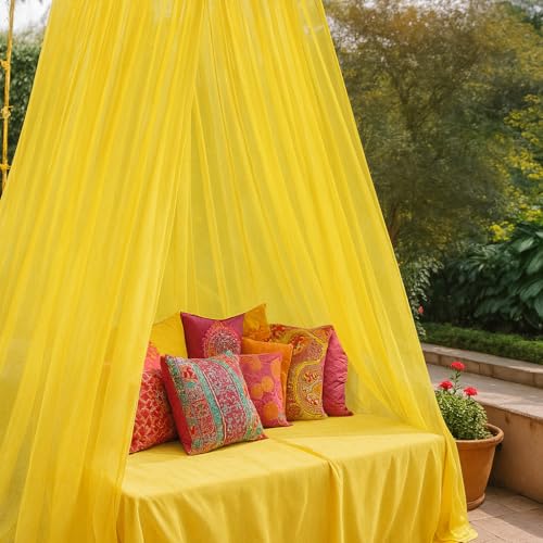 Image of Party Propz Yellow Net Backdrop for Decorations - 2 Pcs Haldi Decoration Items for Home Decor, Backdrop Cloth for Decoration Pooja, Background Decorations Cloth (Net)