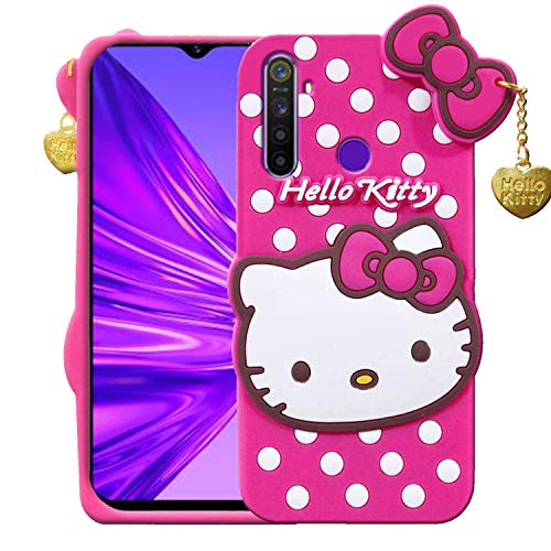 Image of Unirock Hello Kitty Back Case Cover for Realme 5S| 3D Cute Hello Kitty Case |Soft Silicone Rubber Back Cover with Pendant Kitty Cover for Realme 5S (Pink)