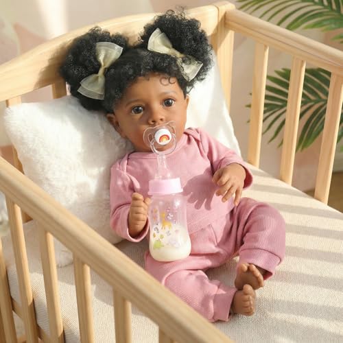 WOOROY Reborn Baby Dolls Girl Black African American - 20 Inch Realistic Newborn Baby Doll in Pink Outfit Soft Cloth Body with Full Accessories Gift for Kids Aged 3+