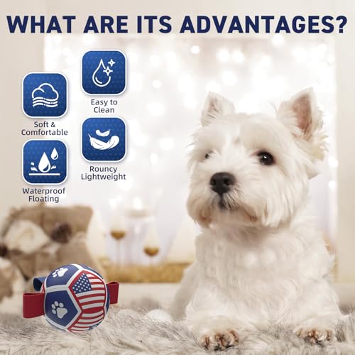 Image of QDAN Puppy Balls, Small Dog Toys, Dog Balls with Straps for Small Breed | 3.5 Inch Small Soccer Ball for Dogs, Puppy Toys for 3-15 lbs Dogs, Dog Birthday Gift, Herding Ball for Small Dogs, Flag