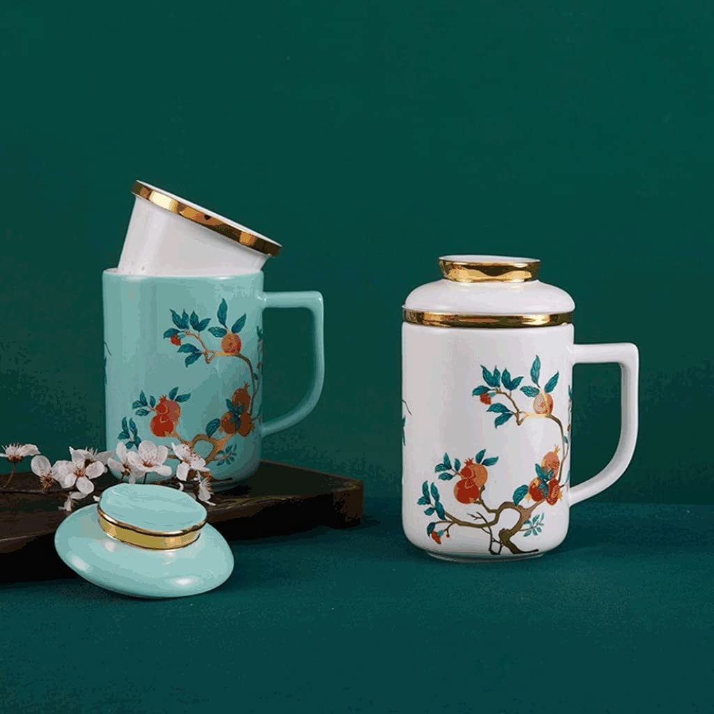 Filiżanka do Kawy Kubek Do Kawy W Stylu Chińskim Z Pokrywką Z Filtrem, Duży 400 ML Kubek Do Herbaty Z Porcelany Kostnej, Kubek Wielofunkcyjny Kubek Do Napojów Filiżanki do Herbaty Kubek (Color : C)
