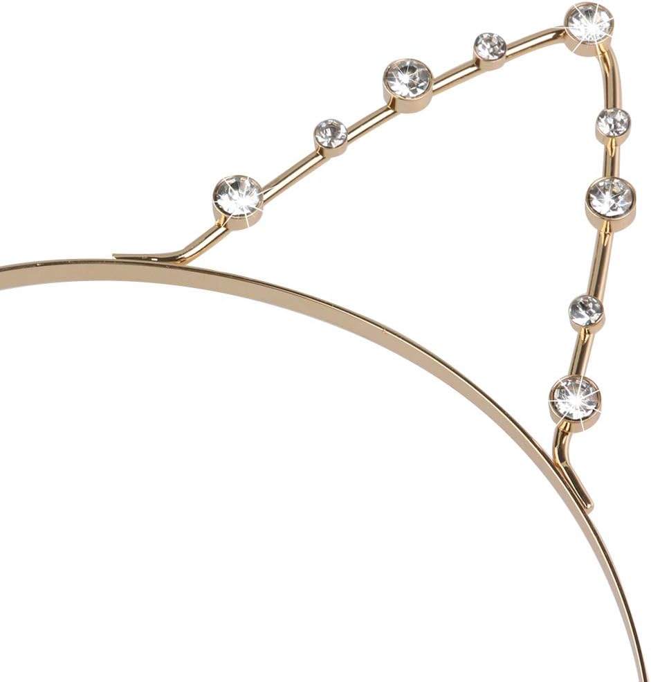 Beaupretty Rhinestone Cat Ear Headband Cute Animal Ear Hair Hoop Crystal Headwear Fancy Dress Hair Accessories For Wedding Costume Party (Golden) - Image 6