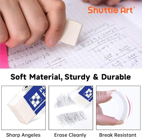 Image of Erasers, Shuttle Art 72 Pack Premium Erasers Bulk, White Eraser Classroom Set for Kids Teachers as School and Office Supplies