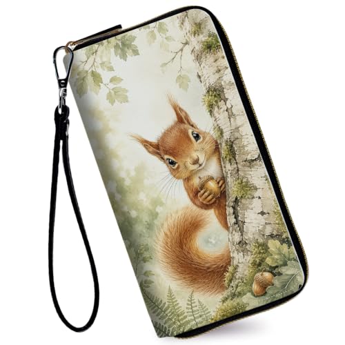 Image of Women's Wallets Credit Card Holder Money Leather Long Wallet | Long wallet with Wristlet,Large Capacity with Zip-Around Phone Purse for Women Ladies Girls,Cute Squirrel