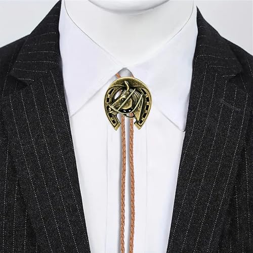Image of Jeilwiy Bolo Tie for Men Western Cowboy Tie Necklace Gold Bolo Tie Leather Necktie Halloween Tie Accessories for Women