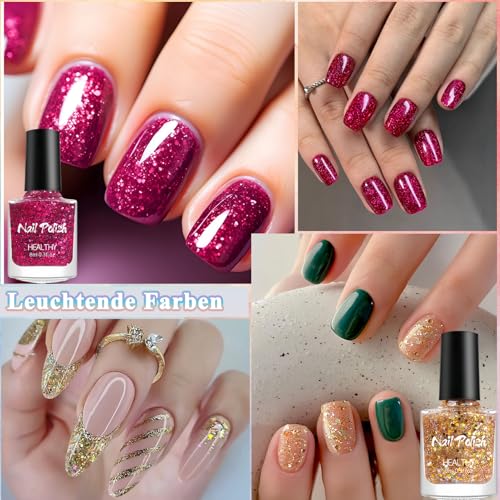 3 Pcs Glitzer Nagellack Set - Schnelltrocknender Nagelack Ohne UV Lampe - Ungiftig Nagellack Auf Wasserbasis - Langlebig Nail Polish mit Silber, Gold, Rosa Confetti für Frauen (Colorful Farbe)