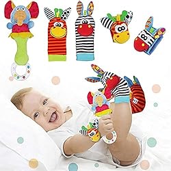 Sonajeros Bebés SYNCHAIN Juguetes sonajeros para bebés en la muñeca y los calcetines, 5 unidades, sonajeros para recién nacidos, 0 – 12 meses
