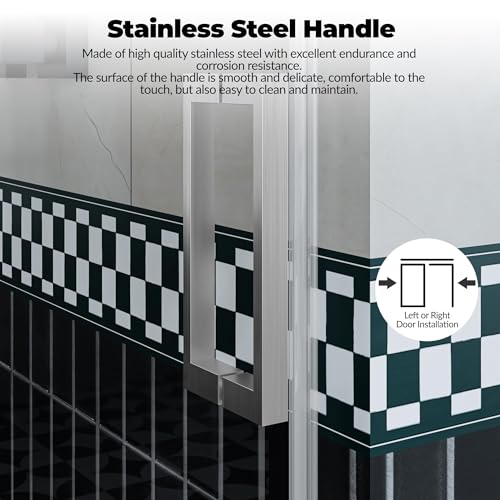 Image of Frameless Shower Door 44-48 inch Wx76 inch H, Stainless Steel Round Tube Rail, 8mm Tempered Glass, Sliding & Fixed Panels, Brushed Nickel Finish, Modern Bathroom Shower Enclosure