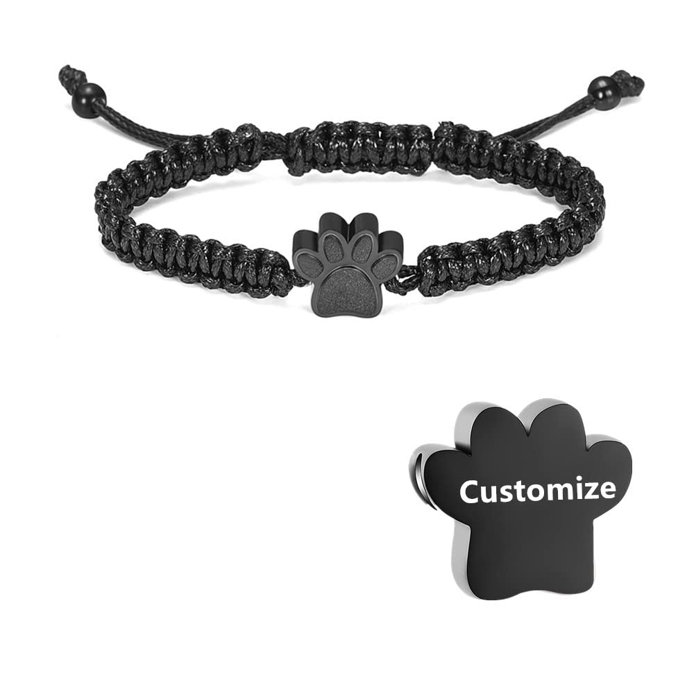 VCCWYQK Cremation Jewelry Urn Bracelet for Ashes for Dog Cat Paw Print Stainless Steel Urn Braided Rope Adjustable Memorial Keepsake for Pet (F)