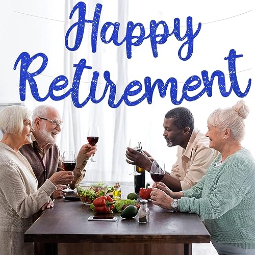 Image of BEISHIDA Pre-Strung Glitter Blue Happy Retirement Banner Party Decoration | NO DIY,Happy Retirement Sign,Retirement banner for Women & Man,Retirement Party Supplies
