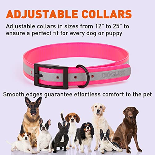 Dogline Biothane Translucent Reflective Waterproof Dog Collar Strong Coated Nylon Webbing With Black Hardware Odor- Proof For Easy Care Clean Fits Small Medium Or Large Dogs - Pink 1" W X 18"-22" L #TOP6