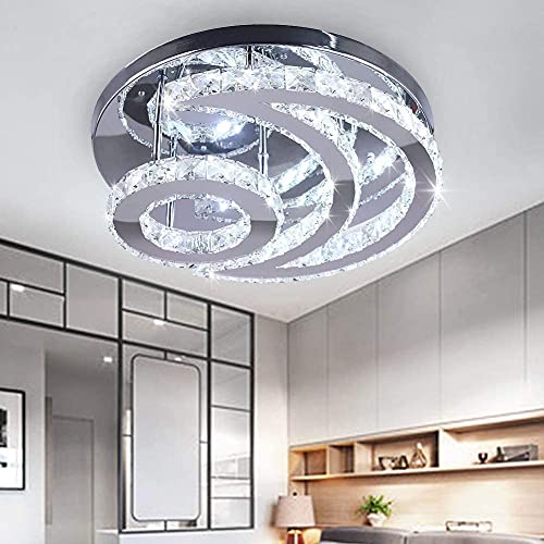 Cxgleaming Led Modern Crystal Chandelier Dimmable Ceiling Light Fixture - 15.7" Moon Shape Flush Mount Chandelier For Bedroom Living Room Dining Room Foyer Hall(Remote Control) #TOP3