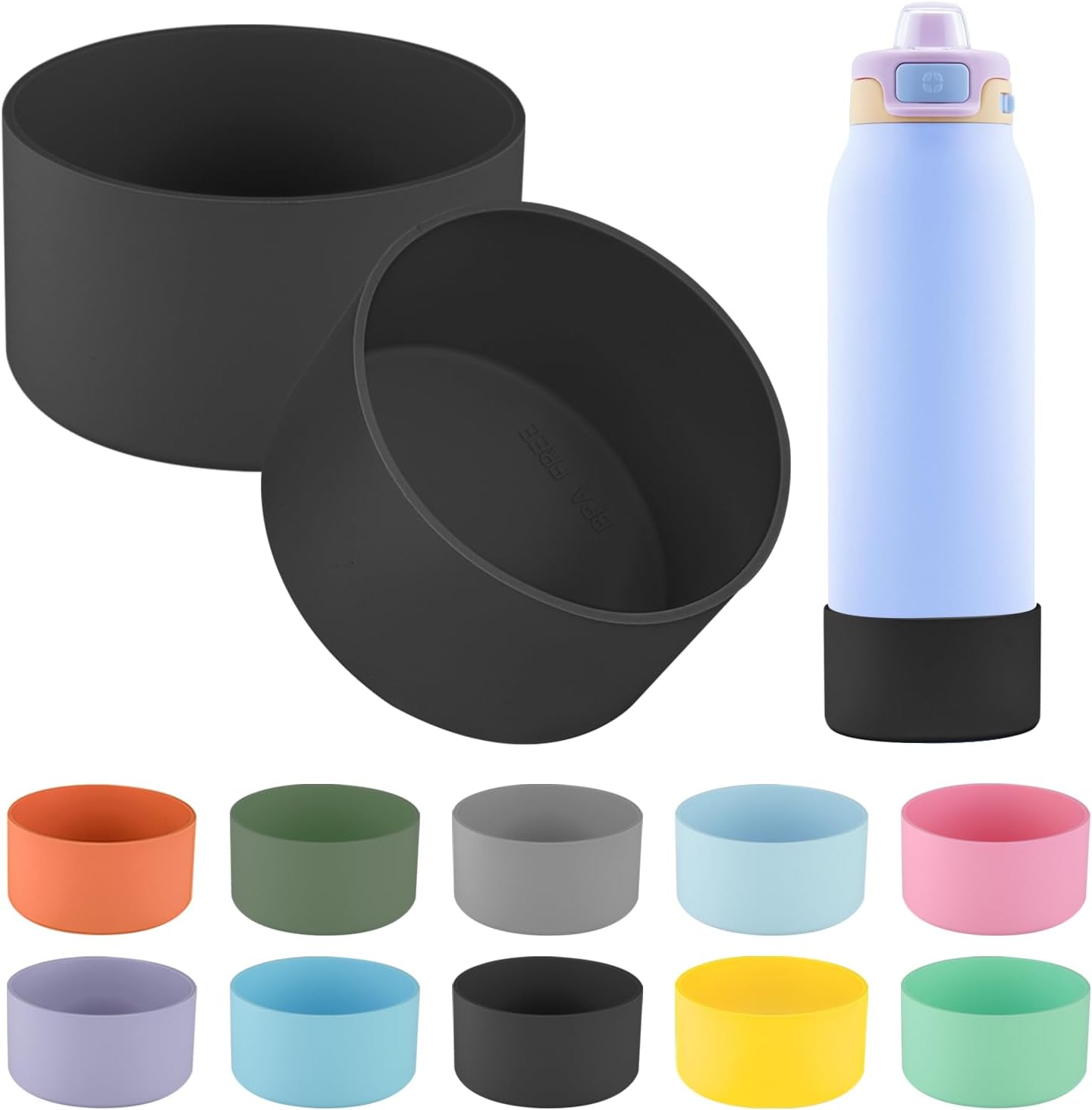 2 PCS Ello Pop Water Bottle Boot - Silicone Bottom for 22 OZ Stainless Steel Bottle - Accessories to Avoid Scratches and Noise (Black, 22oz)