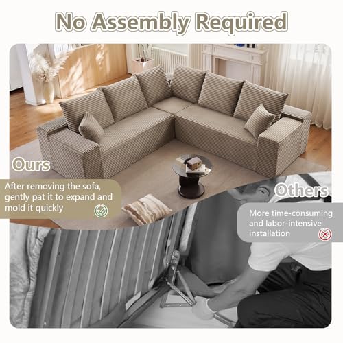 Image of Sectional Cloud Couch for Living Room, Modern Modular Floor Deep-Seat Sofa, Upholstered L Shaped Sofas, Big Comfy Corduroy Couches Set for Living Room Bedroom, No Assembly Required, Camel